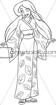 Caucasian Woman In Kimono Coloring Page