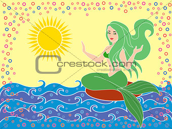 Mermaid on the sea waves