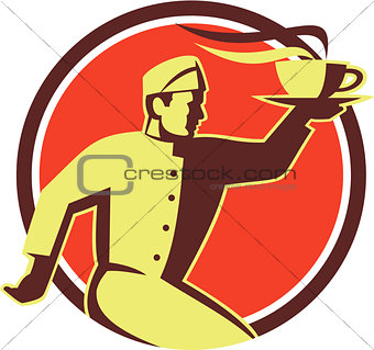 Waiter Serving Coffee Cup Retro