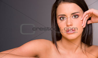 Beautiful Brunette Woman with Juicy Lips Fashion Head Shoulders 