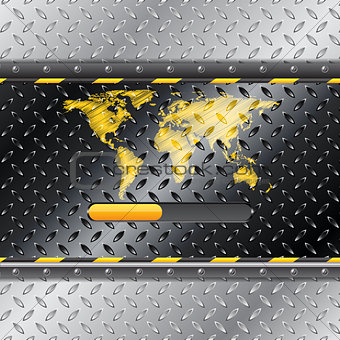 Loading industrial interface with metallic plate and world map