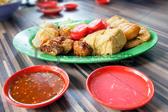 Ngo Hiang Dish with Sausage Tofu Fishballs and Dipping Sauce