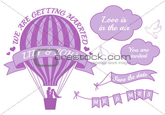 hot air balloon wedding invitation, vector