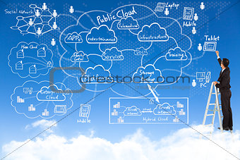 Businessman drawing  a cloud computing diagram or flowchart 