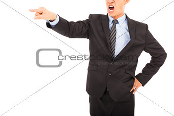  angry businessman pointing to  something with yelling