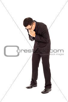 businessman is sneezing with bending body