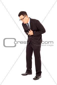 businessman with strong stomach pain