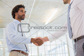 Young businessmen shaking hands in office