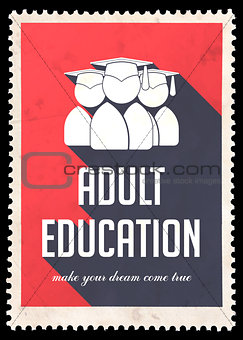 Adult Education on Red in Flat Design.