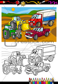 cartoon cars and trucks for coloring book