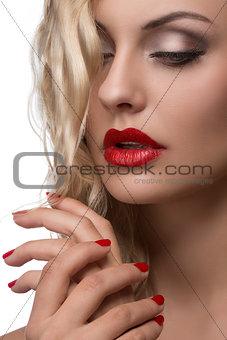 woman with red make-up 