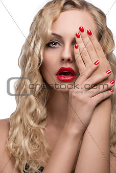 glamour girl with red make-up 