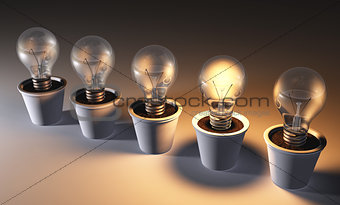 Row of light bulbs in pots