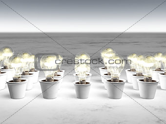 Rows of light bulbs with cold light