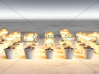 Rows of light bulbs with warm light
