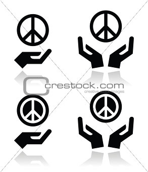 Peace sign with hands icons set