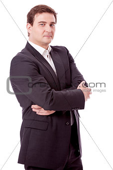 adult smiling business man with black suit isolated