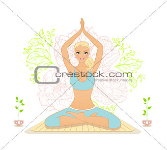 Beautiful woman doing youga exercises