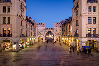 Karlstor Gate and Karlsplatz Square in the Evening, Munich, Germ