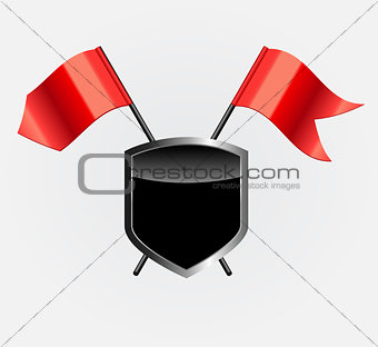 Protective Shield with Red Flags Vector Illustration
