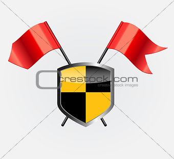 Protective Shield with Red Flags Vector Illustration