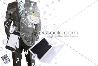 Man in suit and office objects