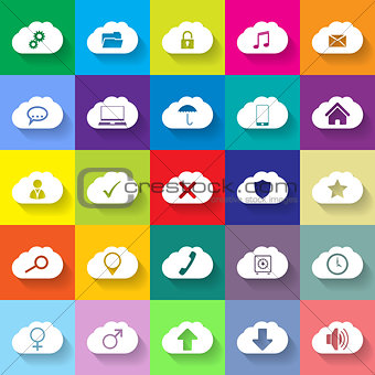 Cloud networking flat icon set of 25