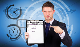 Composite image of businessman with customer service report