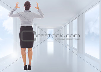 Composite image of frustrated businesswoman shouting