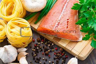 Ingredients for salmon pasta