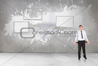 Composite image of businessman with empty pockets