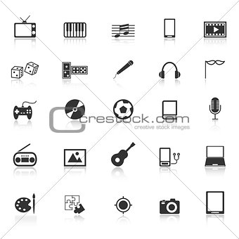 Entertainment icons with reflect on white background