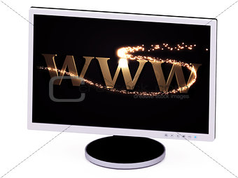WWW 3d inscription with luminous spark on screen 