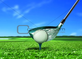 Golf Ball on Tee with Blue Sky