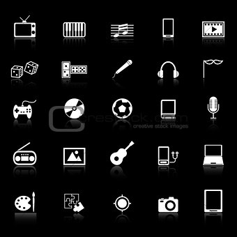 Entertainment icons with reflect on black background