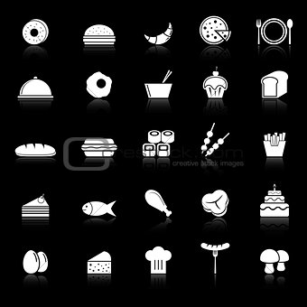 Food icons with reflect on black background