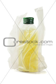 Bottle Of Olive Oil In Plastic Bag