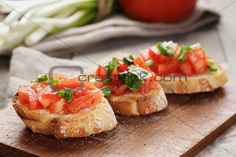 simple italian appetizing bruschetta with tomato