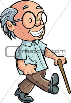 Cartoon Grandfather walking with a stick