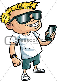 Cartoon nerd with a smart phone