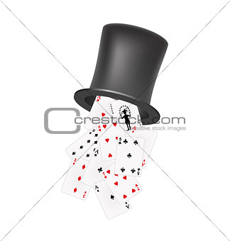 Playing cards falling out of a hat