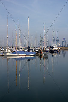 Boats moored at Shotley Marina, Suffolk, England