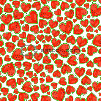Seamless Pattern With Watelmelons In Heart Shape