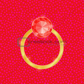 Wedding Ring with Red Diamond Stone