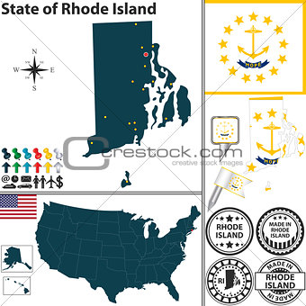 Map of state Rhode Island, USA