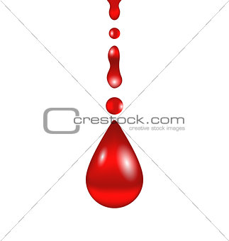 Stream of blood falling down, isolated on white background
