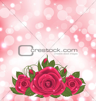 Luxury background with bouquet of pink roses