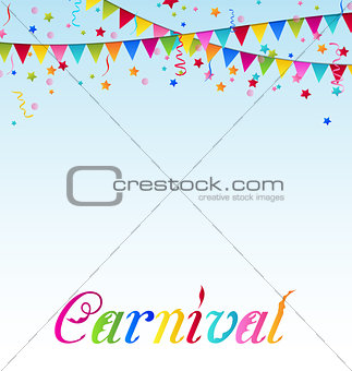 Carnival background with flags, confetti, text