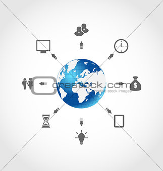 Global internet communication, set business pictograms