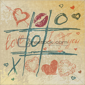 vector Tic Tac Toe Hearts, Valentine background. The valentine's day. Love heart. Hand-drawn icons symbols.